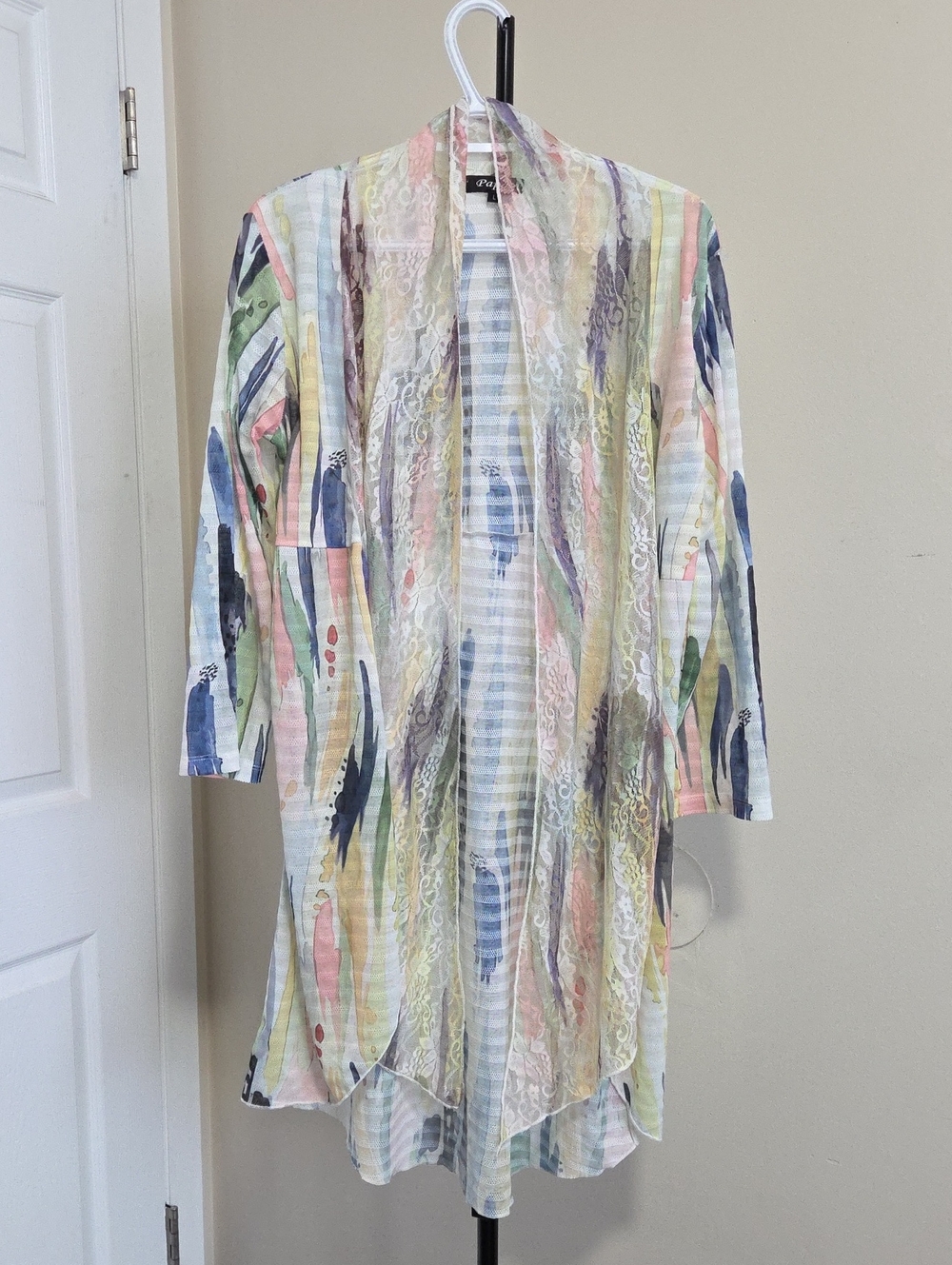 Lightweight Pastel Watercolor Coverup with Lace Trim - Women